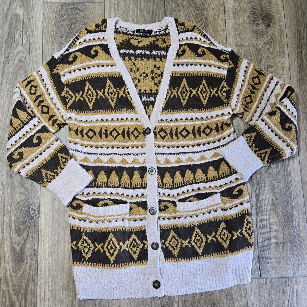 Frye‎ Womens Anthropologie Nordic Brown/Cream Button Front Sweater Cardigan M